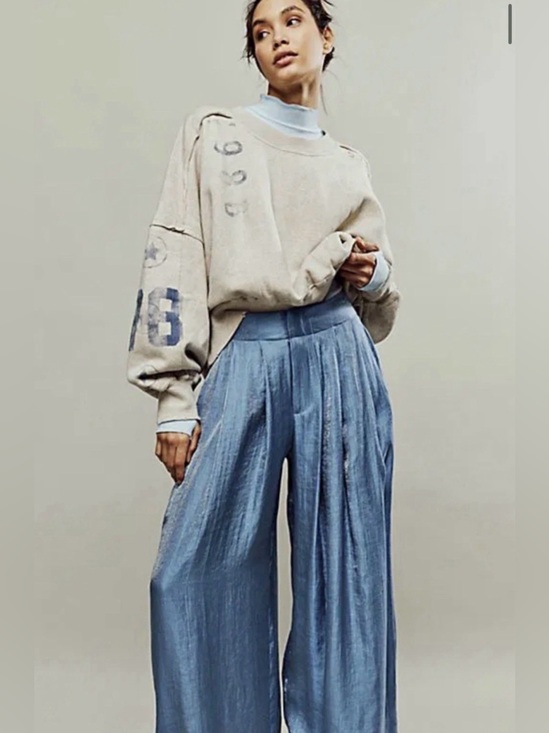 We The Free Tops - Free People Gaia Sweatshirt Oversized Rib Trim Drop Sleeve Graphic Numbers Grey